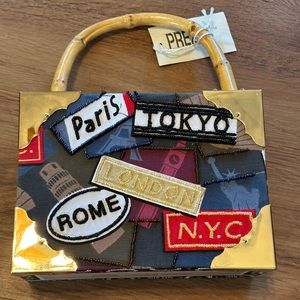 New Cigar Box Handbag Velvet Lined Bamboo Handle Beaded